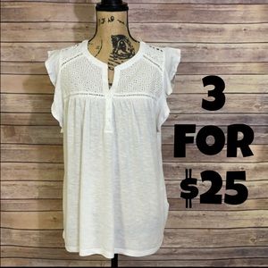 Style & Co White Eyelet Flutter Sleeve Tunic Top M